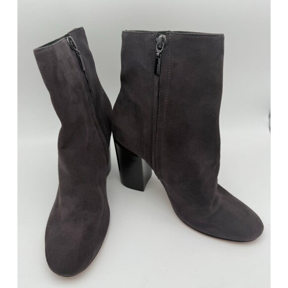 Schutz Grey Suede Block Heel Ankle Boots With Side Zippers - Size 8.5 - Picture 1 of 6